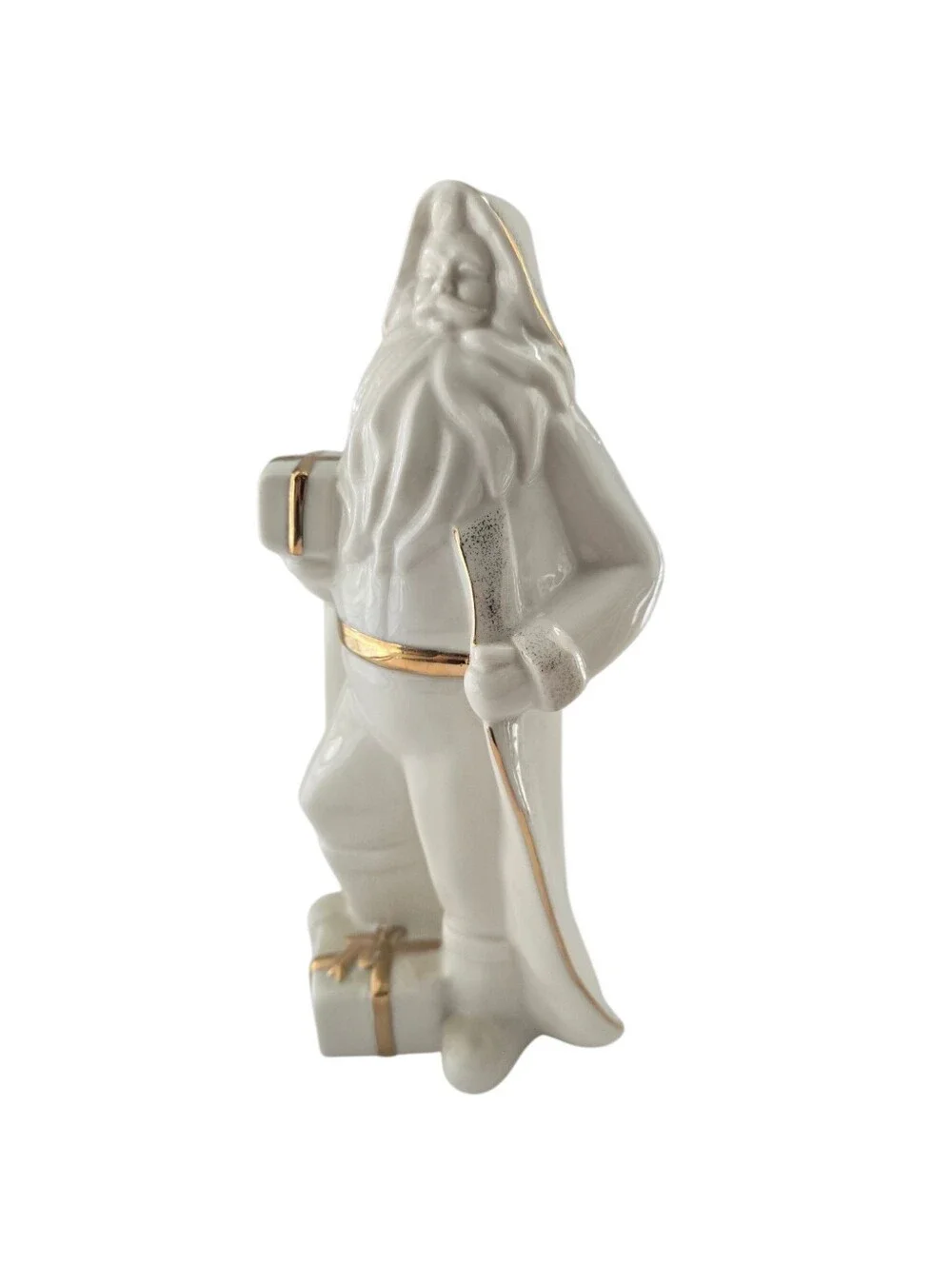 Mikasa Christmas Harmony “Santa & Presents” Porcelain Figurine 10” White Gold
